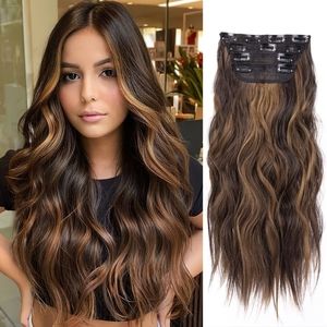 4pcs Hair Extensions for Women Chocolate Brown Long Wavy